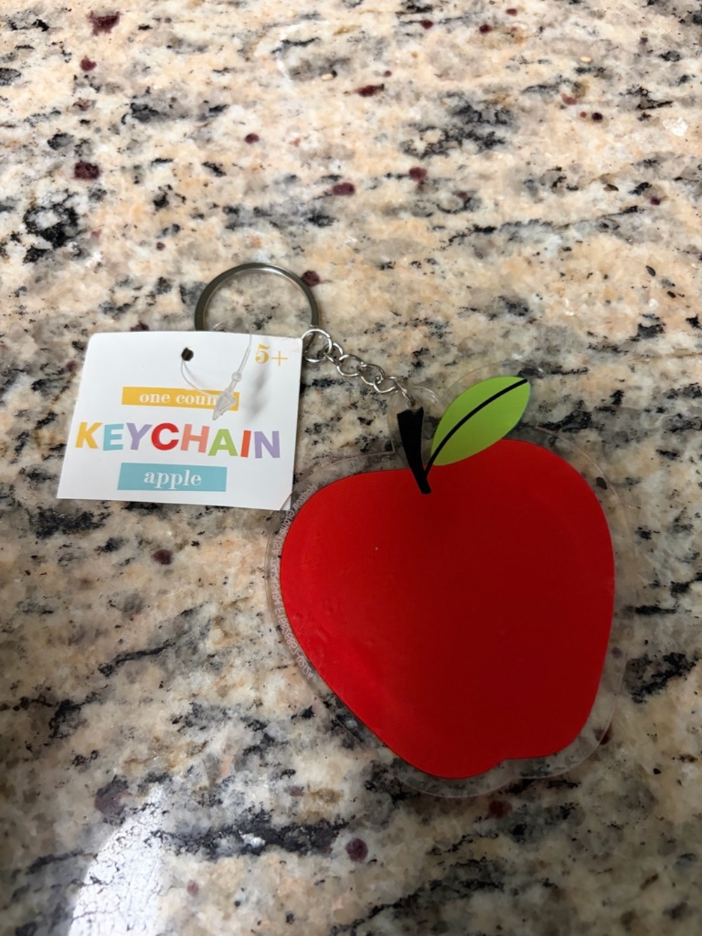 Apple Keychain with Green Leaf